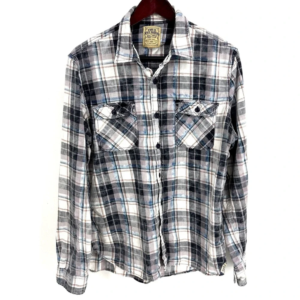 True Religion‎ Flannel Shirt Mens XL Multi Plaid Western Cotton Button